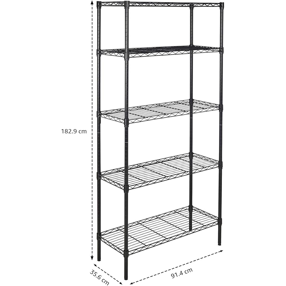 Amazon Basics 5-Shelf Adjustable Heavy Duty Steel Wire Rack Storage Shelving Organizer for Kitchen, Garage, 36" L x 14" W x 72" H, Black