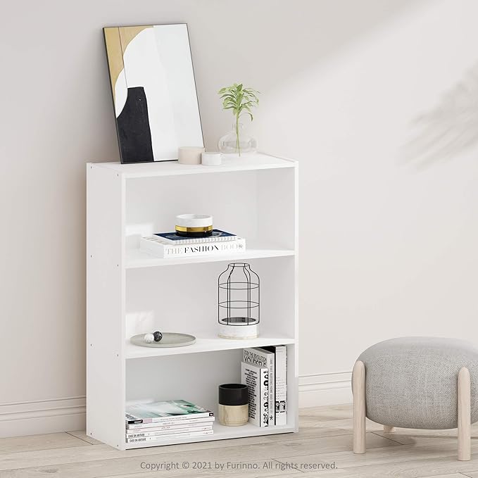 Furinno Pasir 3-Tier Open Shelf Bookcase, Plain White